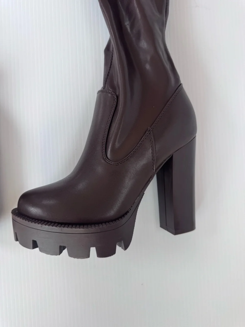 Azalea Wang Ashland Chocolate Thigh High Platform Boots | Chunky Heel Sz 6, 8.5